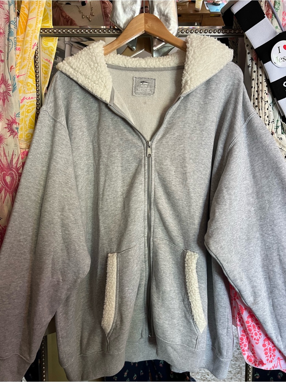 Aerie Heather Gray Sherpa-Lined Zip Hoodie